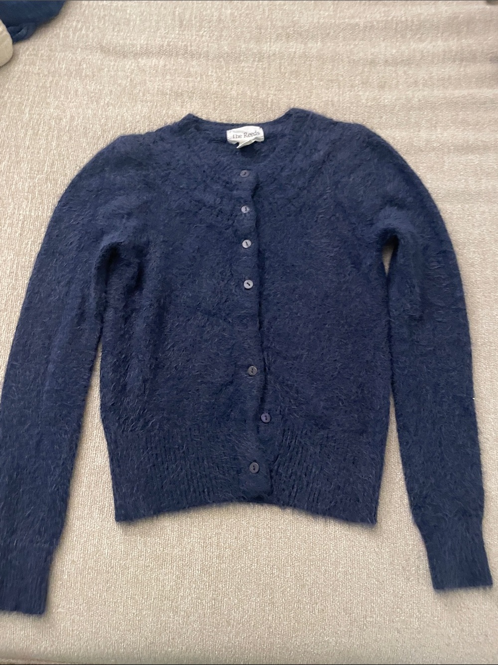 The Reeds Navy Fuzzy Button-Front Cardigan